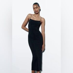Zara Long Black Stretchy Fitted Dress